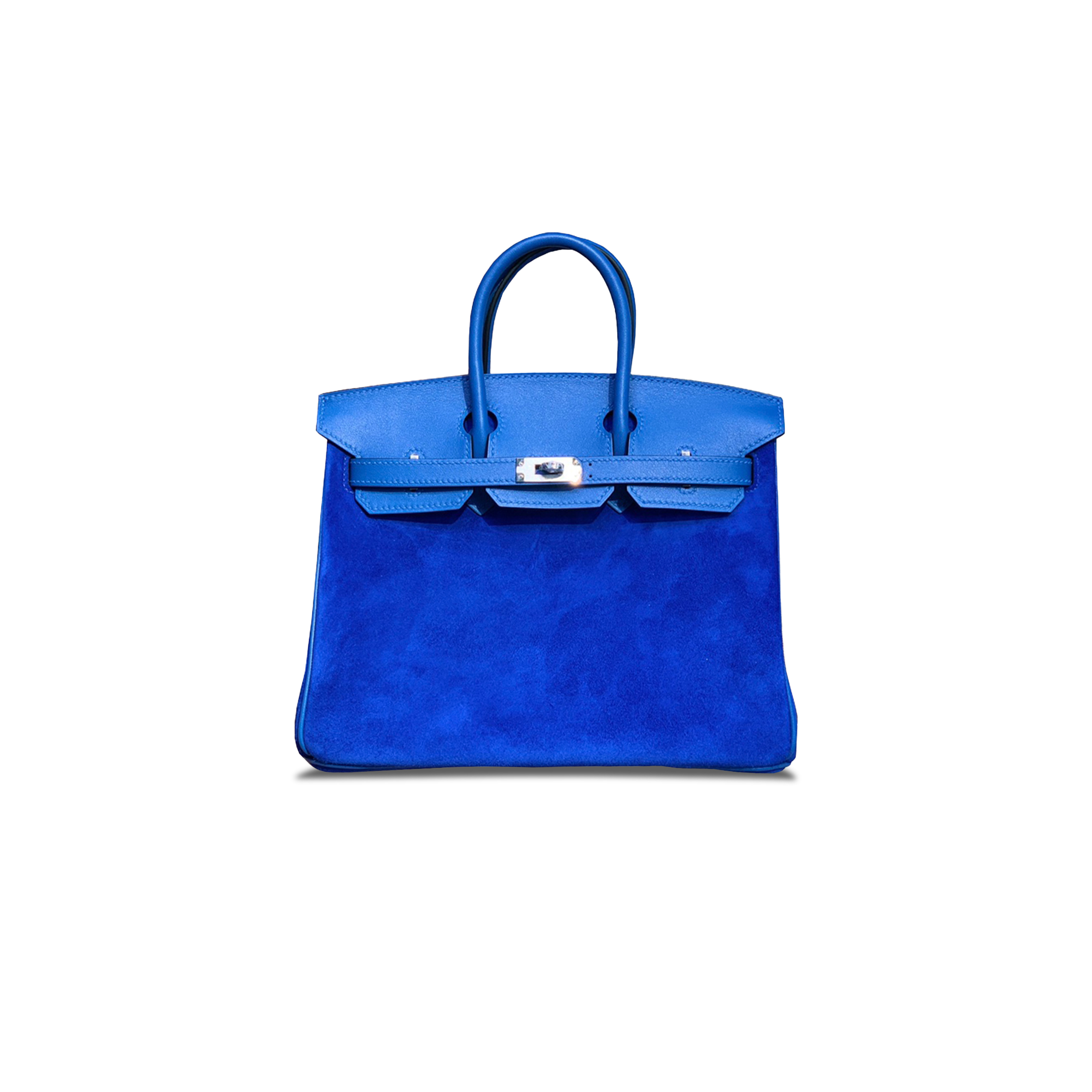 HERMÈS BIRKIN 25 CHAMOIS AND SWIFT ROYAL BLUE SILVER BUCKLE H028369CC97 (25*20*13cm)